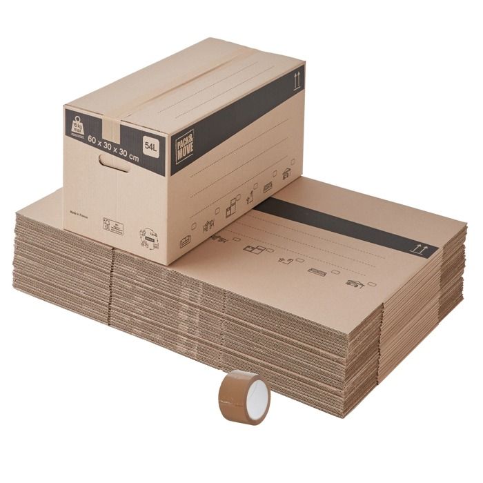 Lot de 20 cartons de déménagement 54L - 60x30x30 cm - Made in France - 70%  FSC certifé - Pack & Move - Cdiscount Bricolage