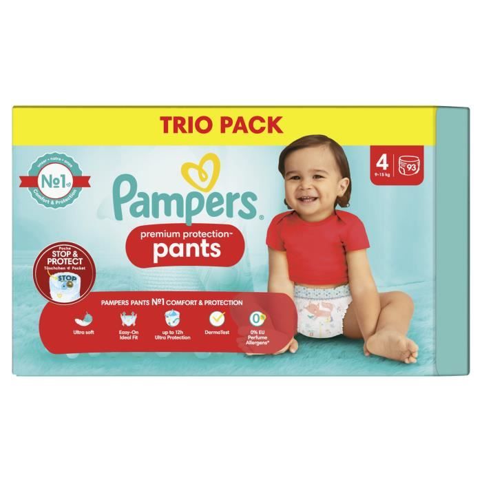 PAMPERS PREMIUM PROTECTION PANTS Taille 4 - 93 Couches culottes - 9/15 kg -  Cdiscount Puériculture & Eveil bébé