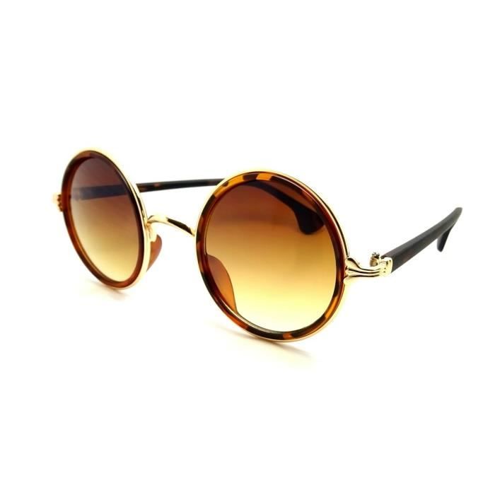 Lunettes soleil Rondes Round Shape Femme Vintage Old School Marron Ecaille Or Achat Vente lunettes de soleil Femme Cdiscount