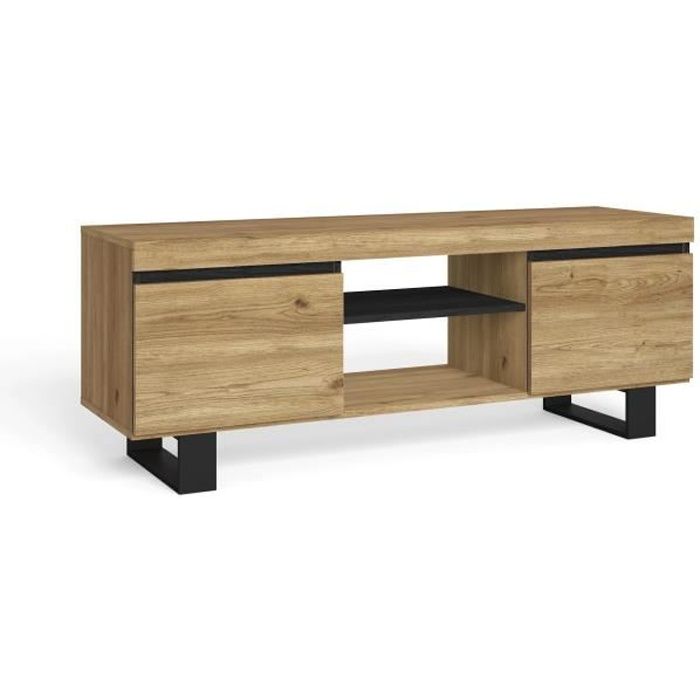 Skraut Home Credenza Con Camino Elettrico A LED: 3 Porte, Mobile TV, Stile Moderno Nero 160 Cm
