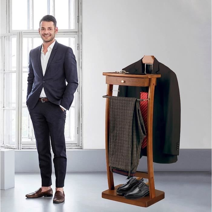 HALYING Valet de Chambre Serviteur Mural en Bois et Métal Marron Foncé