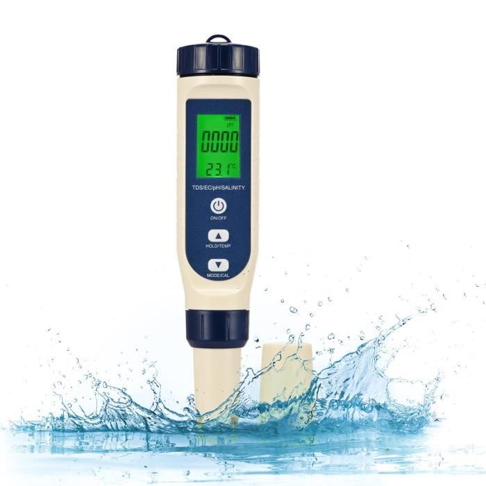 Glomora PH Mètre Électronique 5 En 1 Précis - Testeur Eau TDS EC Salinité Température - Étanche IP67 Pour Piscine, Aquarium, Eau Potable