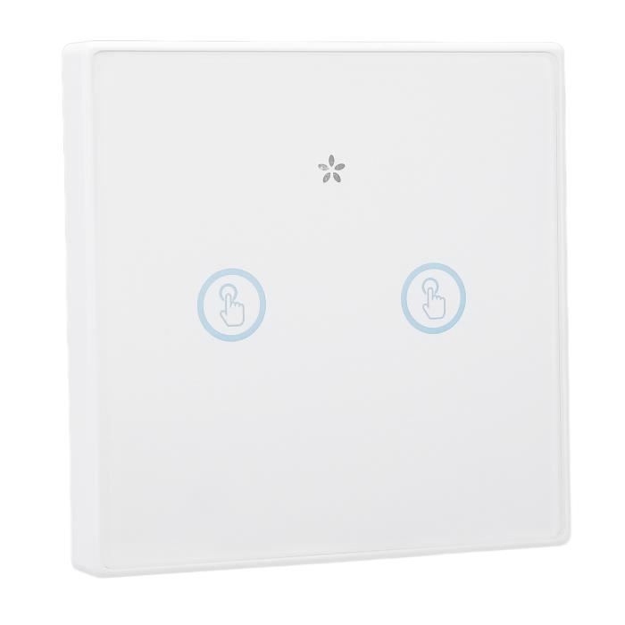 Interrupteur Tactile Double (2 Voies) Panneau Verre Trempé - Blanc, Taille 86x86 Mm - Capteur Chambre, Sans Wi-Fi, 100-240V