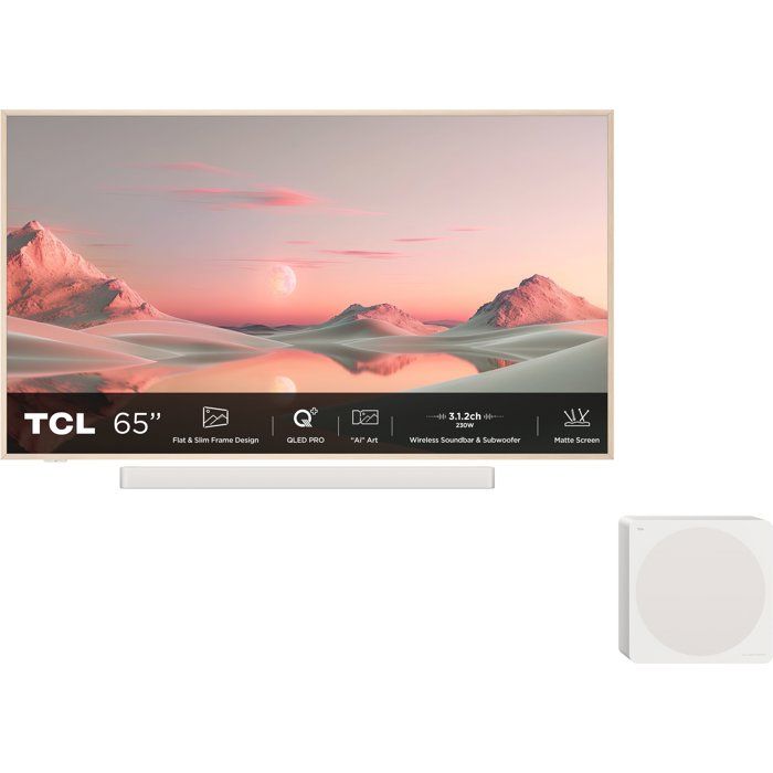 TCL 65A300 Pro TV QLED 65 (164 cm) 4K UHD 3840x2160 Google TV Barre de son caisson 3.1.2 230W Surround 4x HDMI 2.1
