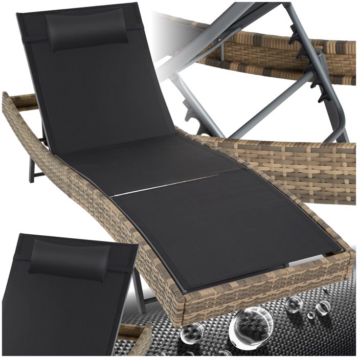 Bain de soleil - TECTAKE - Chaise longue en rotin de jardin MOANA dossier réglable en 6 positions coussin amovible - Marron Naturel