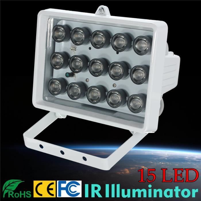 Projecteur Infrarouge 15 LED 850nm - Pour CCTV Vision Nocturne - Alimentation 12V - Neuf - Portée 100m