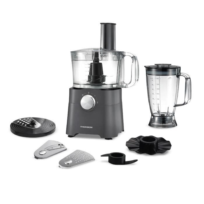 THOMSON - THFP9275A - Robot de cuisine multifonction - Bol 2 L - Blender 1.8 L - 2 vitesses + Pulse - 750 watts - Noir