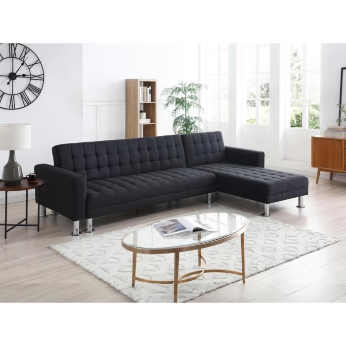 Canapé d'angle Noir Tissu Moderne Confort