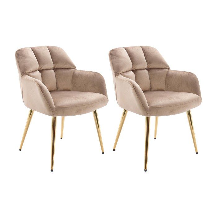 Lot de 2 chaises avec accoudoirs - Velours et métal doré - Beige - PEGA