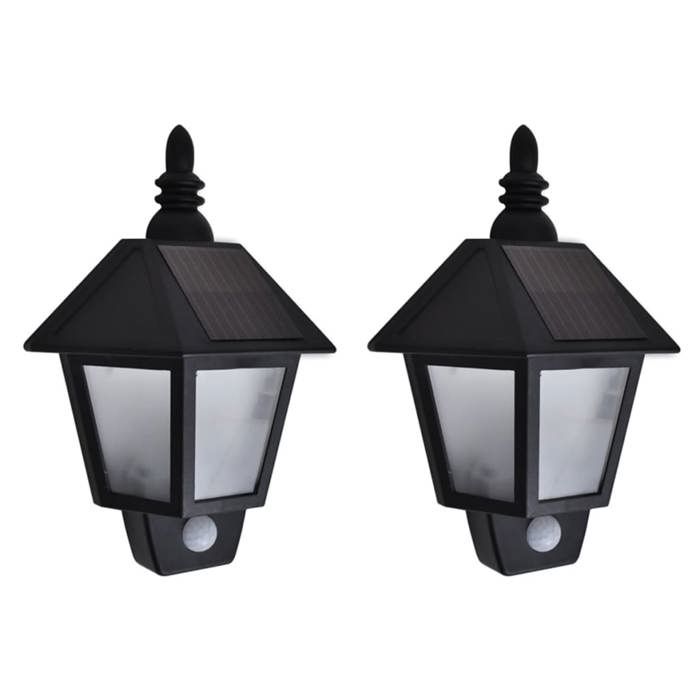 vidaXL 2x Appliques Murales Solaires avec Capteur de Mouvement Eclairage Lumière de Jardin Terrasse Patio Cour Balcon Chemin 277124