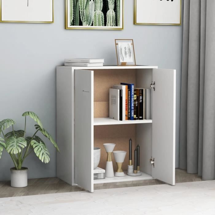 Buffet bas - VINGVO - Blanc - 60 x 30 x 75 cm - 2 portes - Design minimaliste