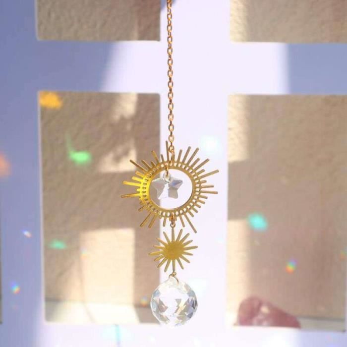 Attrape-Soleil 7 Chakra 32cm - Cristal Et Pierres Naturelles | Décoration Fenêtre Arc-en-Ciel