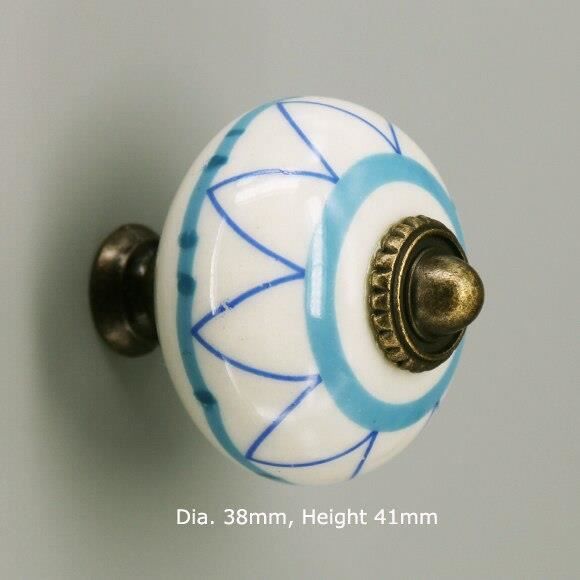 Poignée De Tiroir Ou Porte En Céramique Bleue Florale - 4,5 Cm - Lot De 1 - Nicola Spring - Neuf