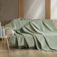 Jeté de lit vert sauge | Couvre-lit en coton gaufré pour très grand lit | jeté de canapé 3 places | jeté de lit[S238]-1