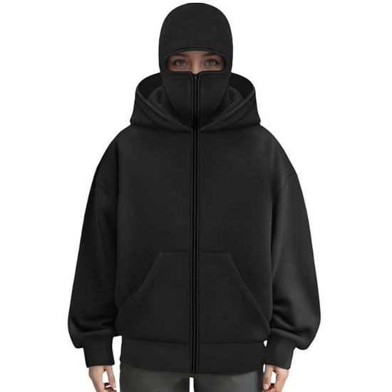 Sweat à Capuche Cagoule Homme Zippé - Veste Polaire Avec Masque Intégré Anti-vent, Pour Sports D'hiver Et Casual - 4