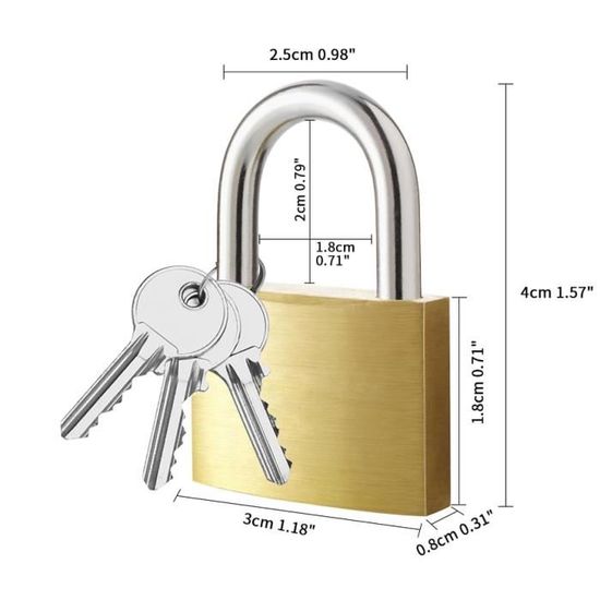 cadenas laiton 20 mm 3 clés TEC'HIT - 2,64