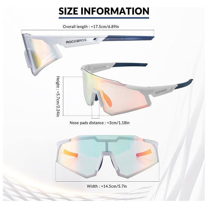 ROCKBROS Lunettes De Soleil Photochromiques - Cadre TR90, Verres PC, Protection UV400, 28g, Pour Vélo Running Pêche, Violet/vert/rouge