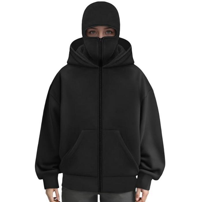 Sweat à Capuche Cagoule Homme Zippé - Veste Polaire Avec Masque Intégré Anti-vent, Pour Sports D'hiver Et Casual