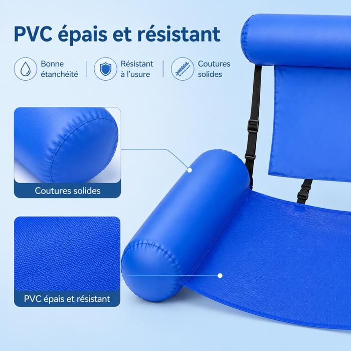 Kinwers Hamac Aquatique Gonflable 2 Pièces - Chaise Longue Flottante Pour Piscine, Plage Ou Lac - Matelas Filet Avec Appui-tête Ergonomique (152x70 Cm)