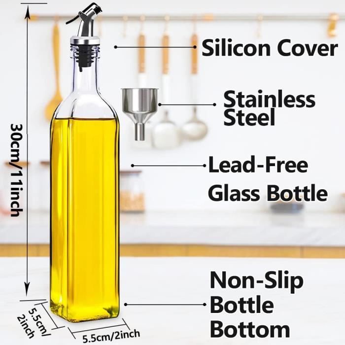 distributeur d'huile d'olive - 600 ml bouteille d'huile en verre sans  plomb, bouteille huile olive et vinaigre, pour huile d'olive