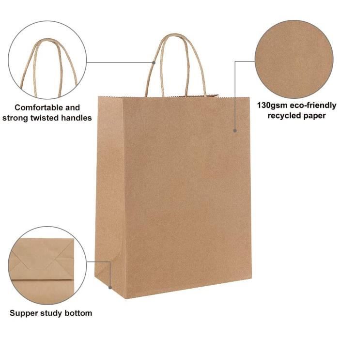 Oikss Lot De 50 Sacs Cadeaux En Papier Kraft De Taille