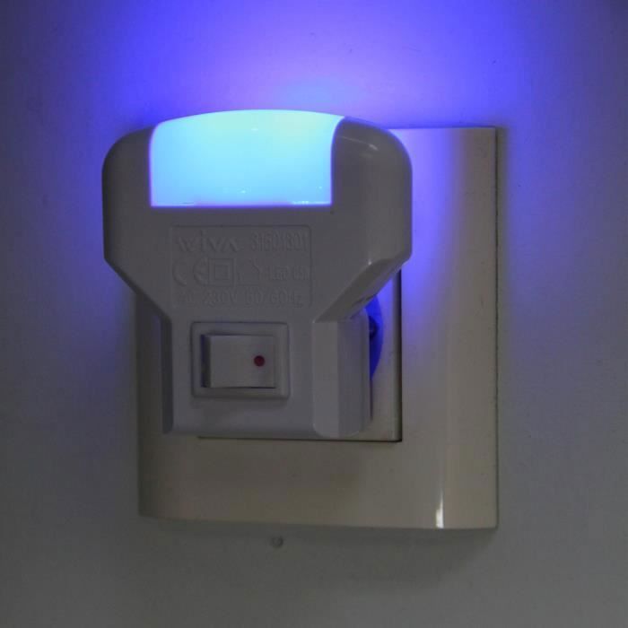 FISHTEC Veilleuse Douce a LED Bleu - Lampe Nuit - Veilleuse Enfant Chambre  Couloir - Prise Secteur - Interupteur ON/OFF - Couleur Blanc