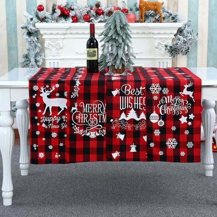 Chemin de table en coton tartan de Noël,nappe décorative rouge de