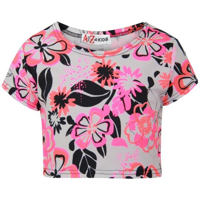A2Z 4 Kids Haut Court Á Manches Courtes pour Filles Crop Top Débardeur - Crop Top Star White 7-8