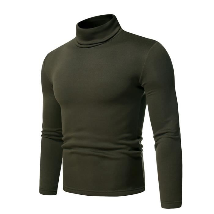 Sous-Vêtement Thermique Homme - iixpin - T-Shirt Col Roulé Manches Longues  - Automne Hiver - Vert