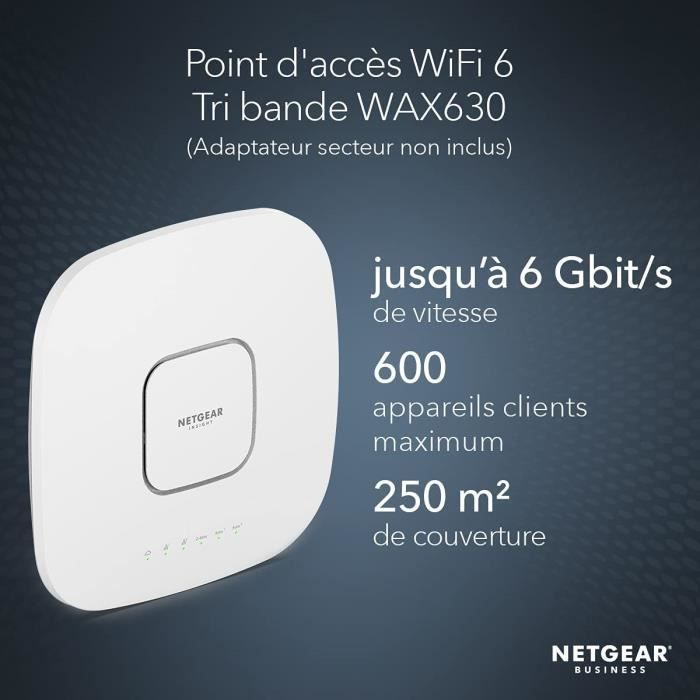 NETGEAR Points d'acces WiFi 6 PoE++ (WAX630) - WiFi 6 Tri Bandes AX6000 |  Borne WiFi 6 | Port Ethernet 2,5 G | 802.11ax | MU