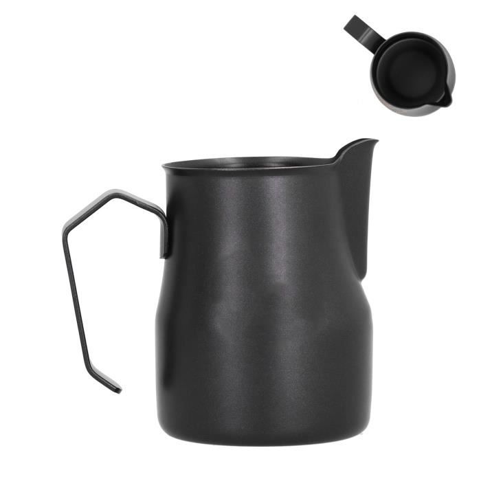 Pot à lait Pot à Mousse de Lait Mousseur à Lait à Longue Bouche Acier  culinaires tasse ceinture noire argentée 350ml
