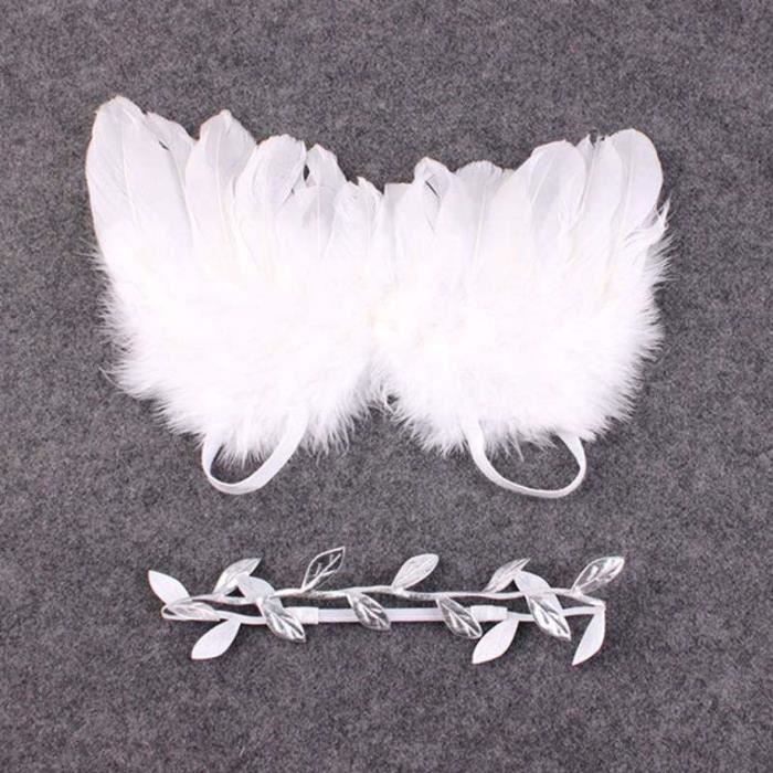 Uposao Costume D’ange Pour Bébé – Ailes En Plumes Et Bandeau Fleur, Accessoire Photo Nouveau-né 0-2 Mois, Blanc/rose, Doux Et Confortable, Parfait Pour Séance Photo Et Anniversaire