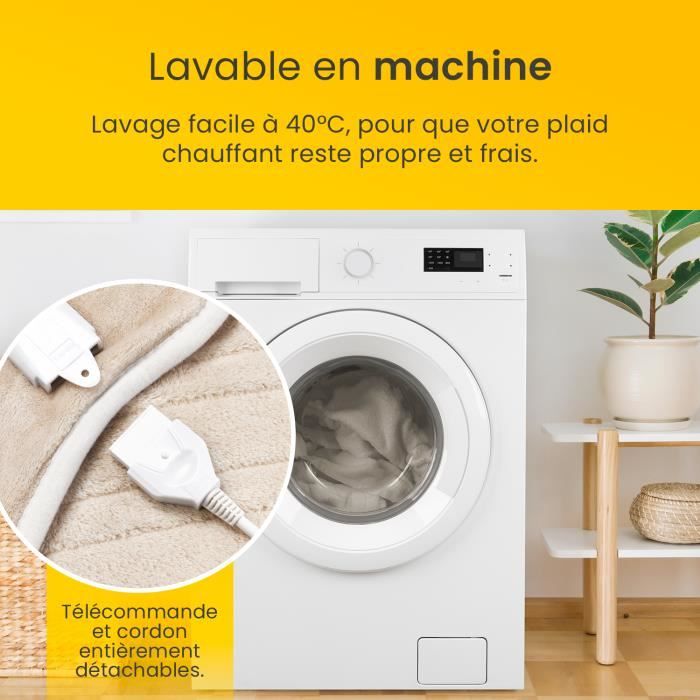 Couverture Chauffante Électrique BOHEM 180x130 Cm - 9 Niveaux Chaleur, Minuterie 1-9h - Plaid Canapé Lavable Machine - Beige - 3