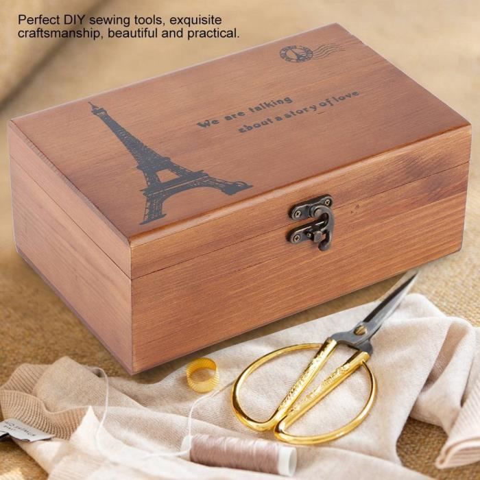 Boite à Couture avec casier de rangement Paris Rétro Tour Eiffel Sépia 20 x  20 cm