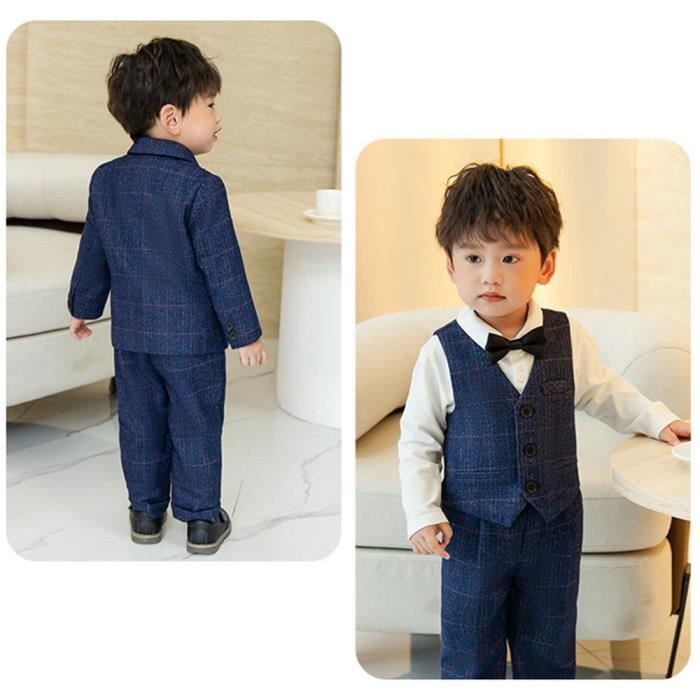 Ensemble Bébé Garçon 2 Pièces - Veste à Carreaux + Pantalon Uni, Taille élastique, Doux Et Chaud, Tailles 6 Mois à 5 Ans