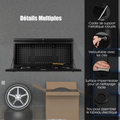 COSTWAY Organisateur Mural Perforé Garage - 3 Panneaux + 34 Accessoires, Rangement Outils Métal Avec 9 Bacs, Porte-Outils Fixe Au Mur, Noir & Rouge Idéal Atelier Entrepôt