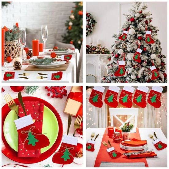 6 Sacs à Couverts De Noël - Motifs Bonhomme De Neige, Père Noël, élan (10x14 Cm)