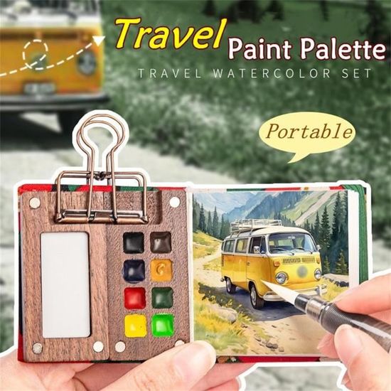 VAIAV Palette D'aquarelle Mini, 15 Grilles De Carnet De Croquis Portable, Kit De Voyage Avec Clips De Reliure