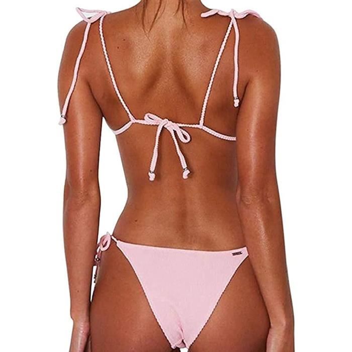 Femmes Maillots de Bain Ficelle de Cravate Halter Bikini Rembourre Reglable Triangle Bikini Classique Push Up Bresilien S rose Cdiscount Bagagerie Maroquinerie