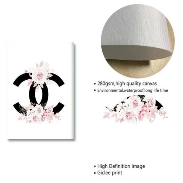 Set De 4 Posters Maquillage Rose - Décoration Murale Toile - Mode, Parfum, Talons - 25x20cm