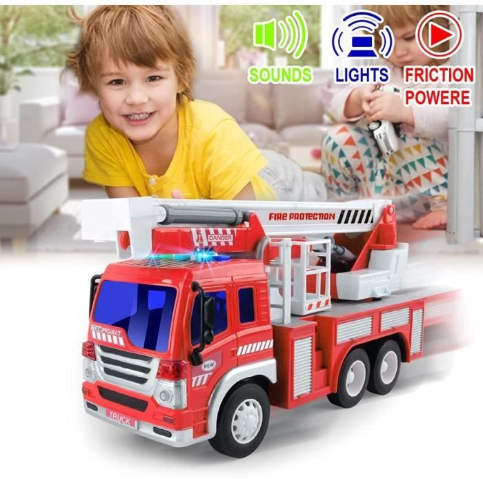 Grand Camion De Pompiers Jouet Avec Lumières & Sirènes - Échelle Télescopique 56cm + 2 Figurines - Enfant 3 Ans Et +