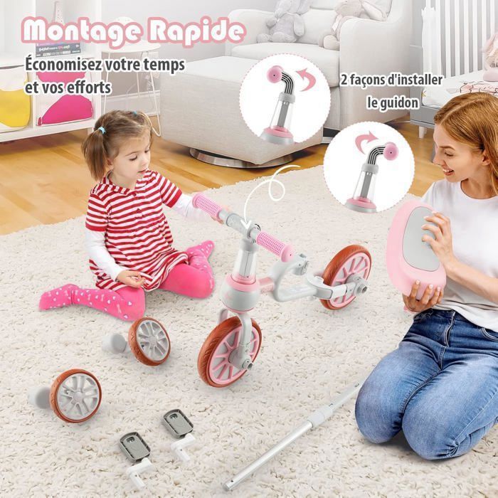 Tricycle Évolutif 5-en-1 COSTWAY - Draisienne Et Poussette - 2-4 Ans