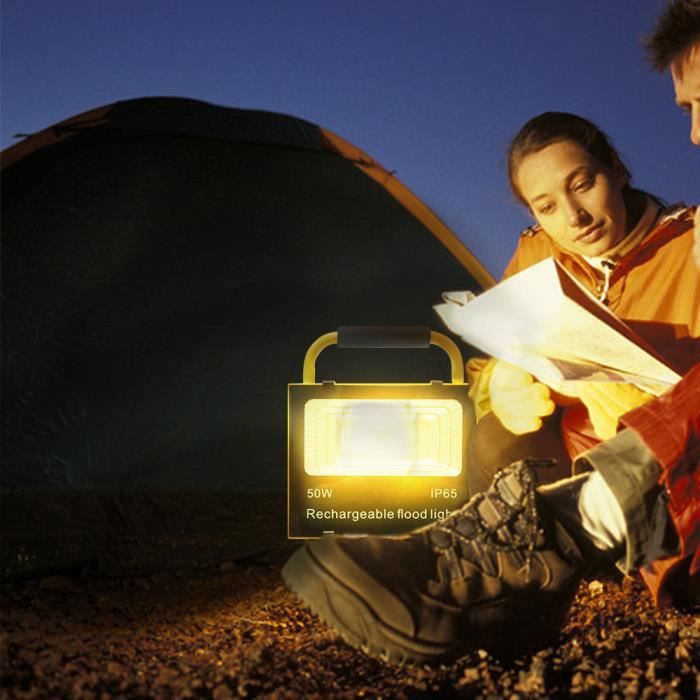 HENGMEI Projecteur de Chantier à 20W LED Blanc chaud Rechargeable IP65