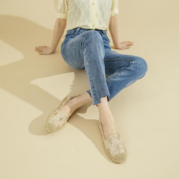 Espadrilles Femme Blanches Mode Confortable Toile Cousue Main Blanc Cdiscount Chaussures