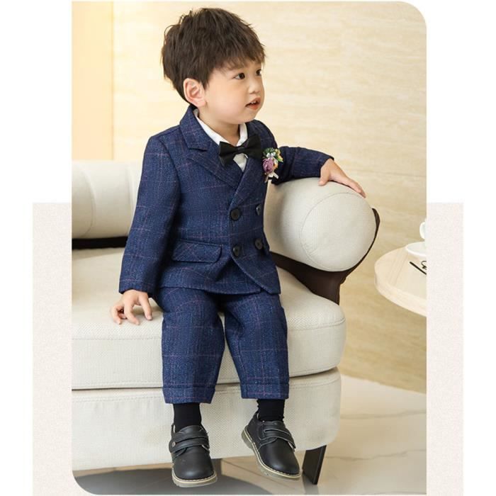 ZOEREA Ensemble Smoking Bébé Garçon Gentleman Chic - Costume Élégant Mariage Et Fêtes Avec Chemise Manches Longues, Gilet, Nœud Papillon, Corsage Et Pantalon Bleu, 12-18 Mois
