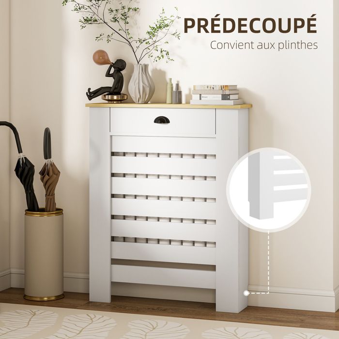 Cache Radiateur HOMCOM Avec Placard Rabattable - Motif Croisé, étagère - Blanc 108x19x95,5 Cm - Rangement Entrée Salon