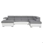 Canapé d'angle Panoramique 6 places PAOLA convertible en Simili/Tissu Avec Coffres - Blanc/Gris - L322 x P196 x H76cm - LOUNGITUDE