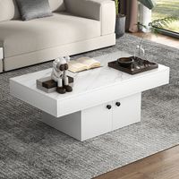 VOWNER - Table Basse - Bureau Extensible - avec Compartiment Caché - 110 x 58 x 40 cm - Marbre Blanc