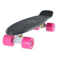Skateboard LAND SURFER® Rétro Cruiser avec planche antidérapante noire de 56 cm - Roulements ABEC-7 - Roues roses de 59 mm