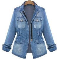 Blouson Femme en Denim Veste Jean Bombers Jacket - Bleu - Grande Taille